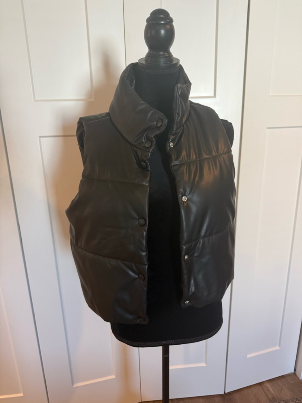 No Boundaries Black Faux-Leather Puffer Vest